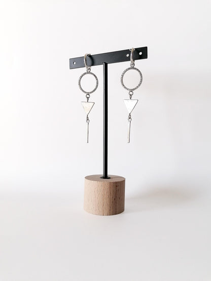 Geometric Sterling Silver Hoop Earring with Triangle Dangle