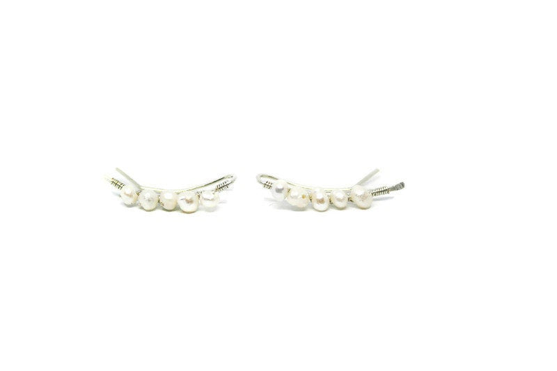 Freshwater Pearl Ear Climbers – Sterling Silver