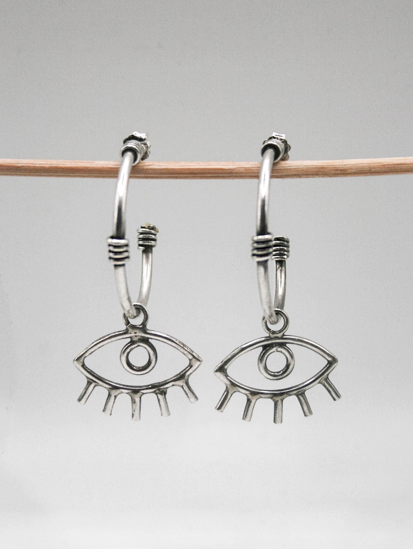 Evil Eye Charm Hoop Earrings – Sterling Silver or Gold Brass
