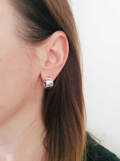 Irregular Huggie Hoop Earrings in 925 Sterling Silver - Thick Melted Design