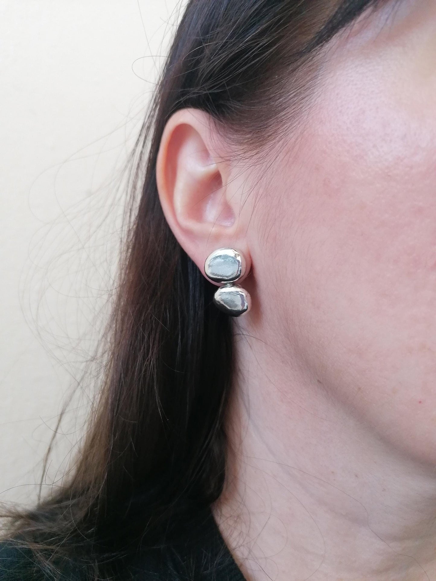 Organic Silver Pebble Stud Earrings – Sterling Silver