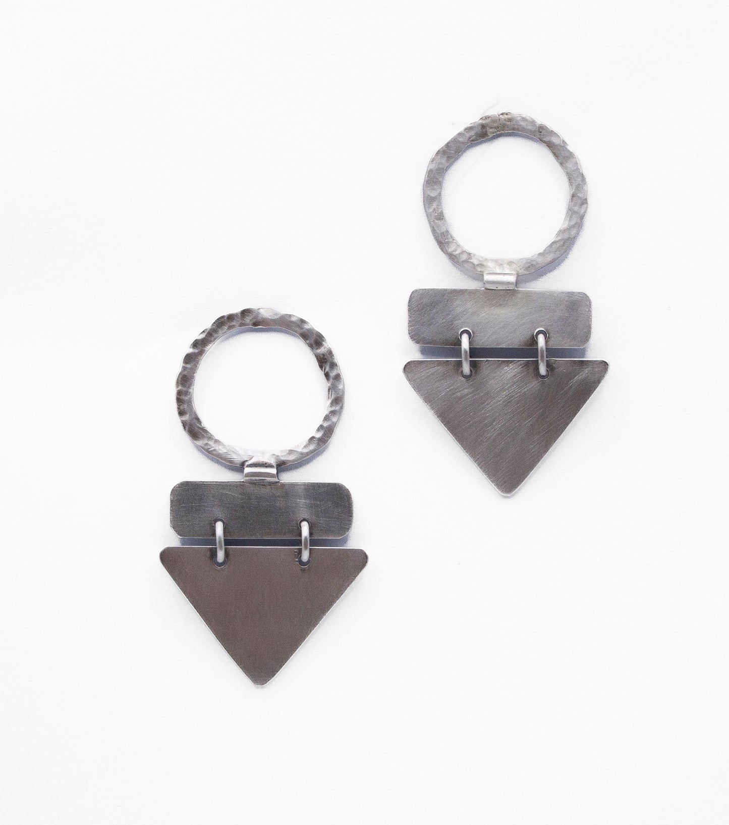 Handmade Sterling Silver Geometric Dangle Earrings – Textured Circle & Triangle Statement Jewelry