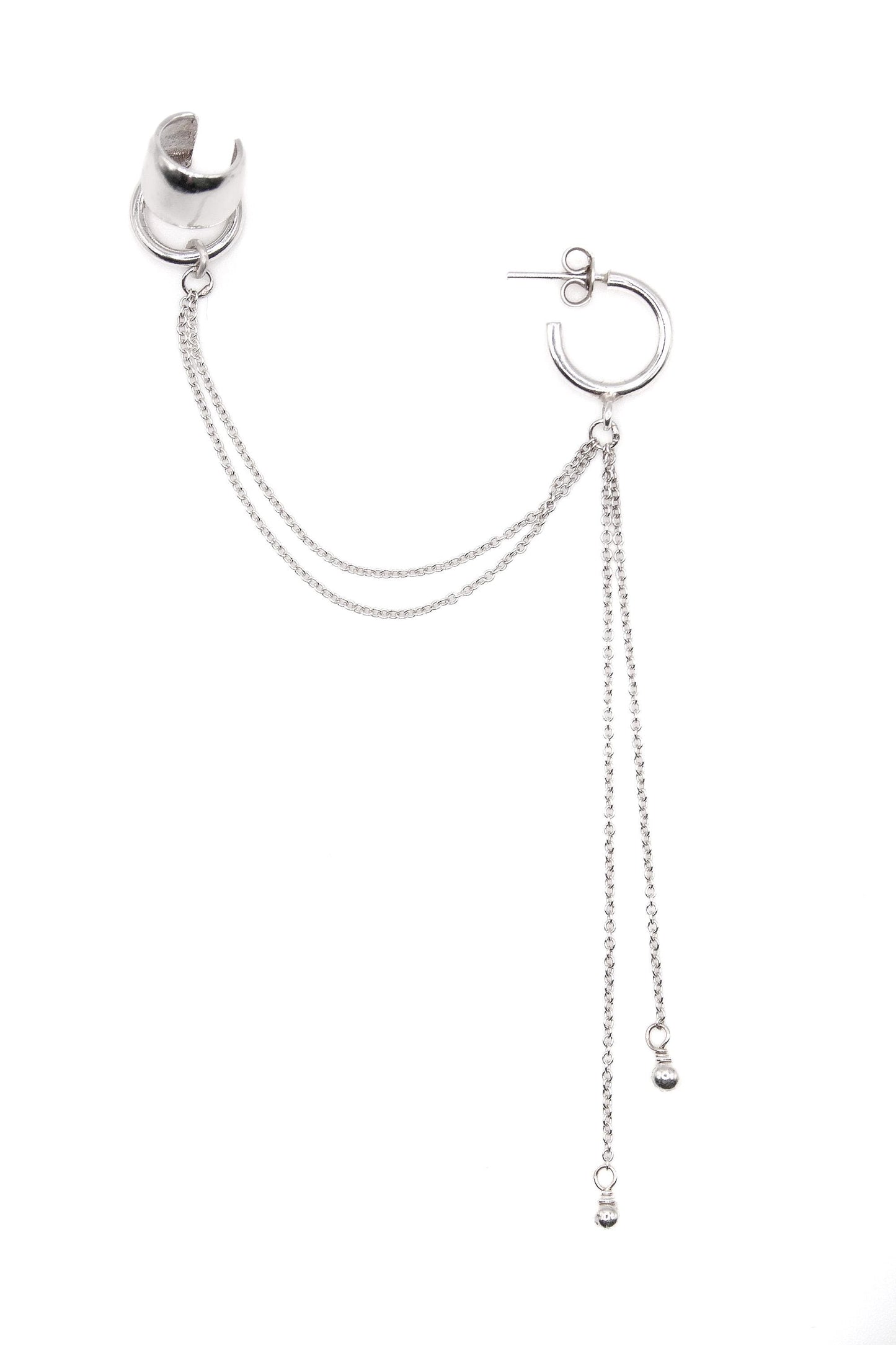 Helix Chain Ear Cuff and Hoop Earring – Sterling Silver