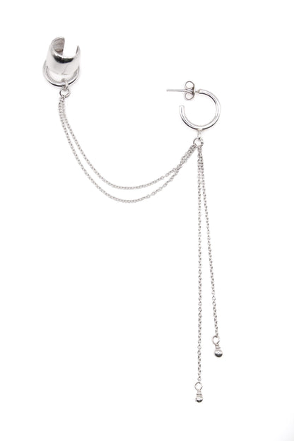 Helix Chain Ear Cuff and Hoop Earring – Sterling Silver