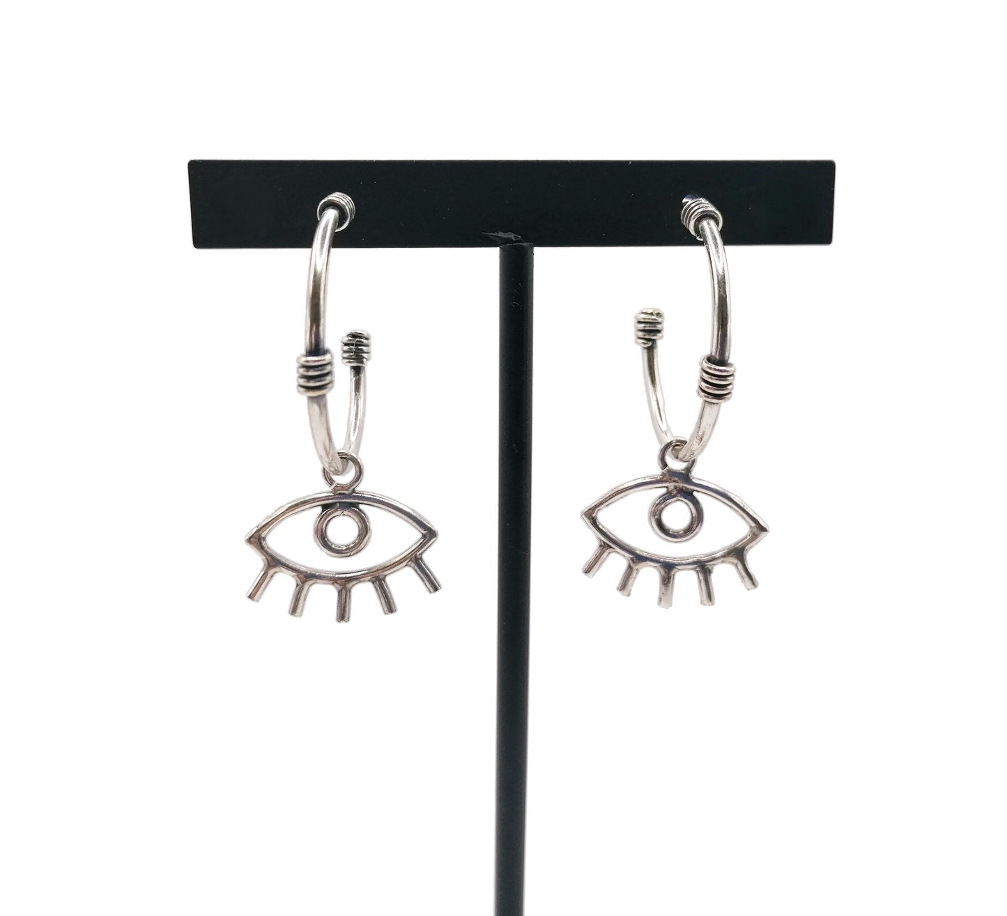Evil Eye Charm Hoop Earrings – Sterling Silver or Gold Brass
