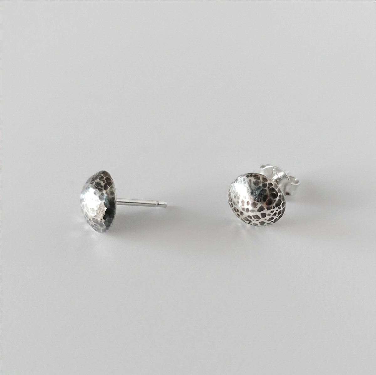 Hammered Dome Stud Earrings in Sterling Silver 925 – Half Dome Button Studs