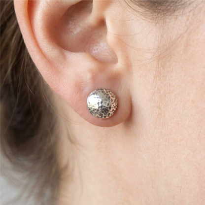 Hammered Dome Stud Earrings in Sterling Silver 925 – Half Dome Button Studs