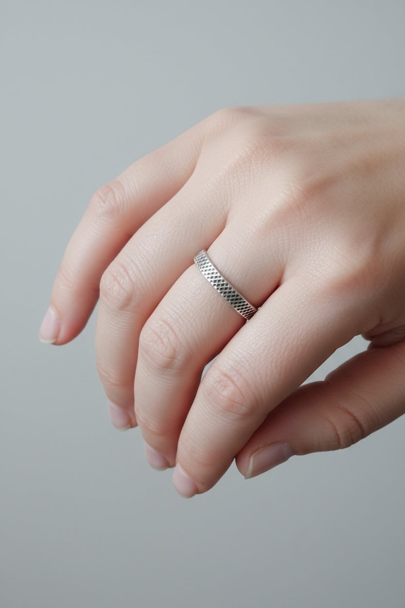 Textured Sterling Silver Band Ring | Unisex Minimalist 925 Ring