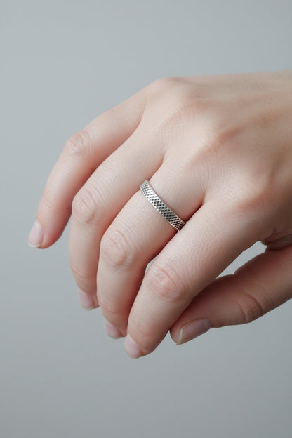 Textured Sterling Silver Band Ring | Unisex Minimalist 925 Ring