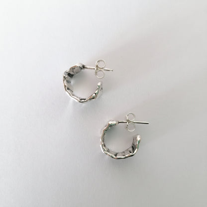 Irregular Huggie Hoop Earrings in 925 Sterling Silver - Thick Melted Design