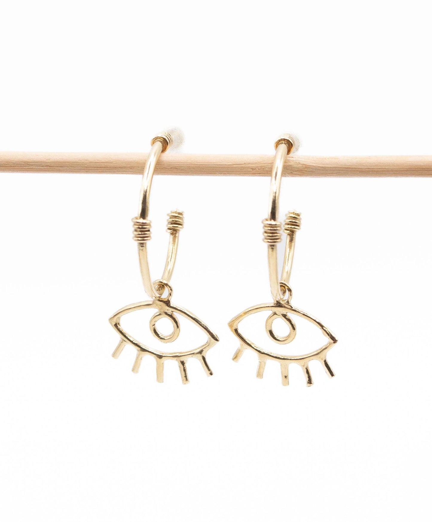 Evil Eye Charm Hoop Earrings – Sterling Silver or Gold Brass