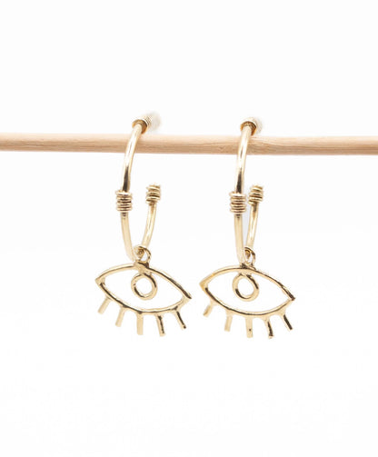 Evil Eye Charm Hoop Earrings – Sterling Silver or Gold Brass