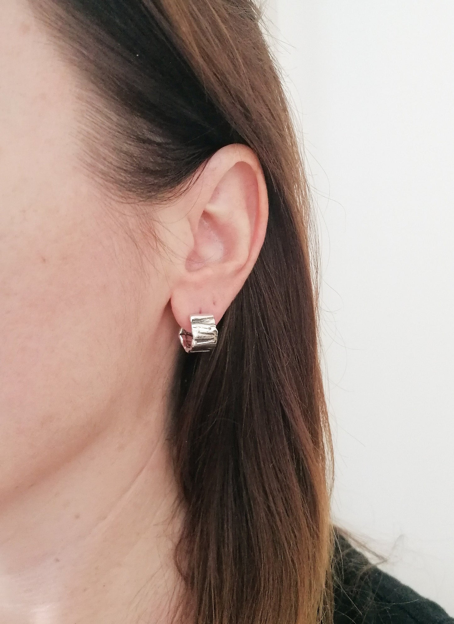 Irregular Huggie Hoop Earrings in 925 Sterling Silver - Thick Melted Design