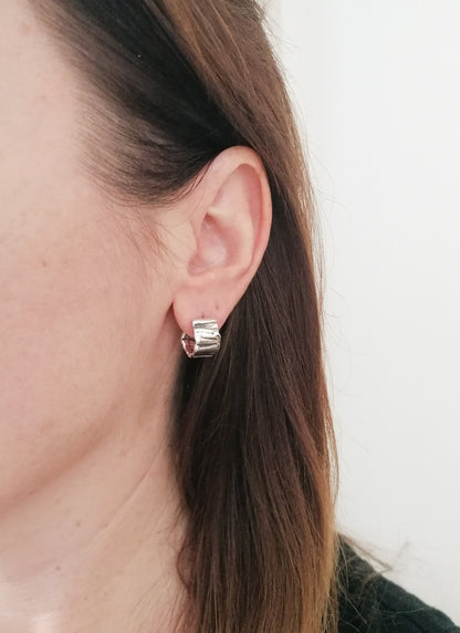 Irregular Huggie Hoop Earrings in 925 Sterling Silver - Thick Melted Design
