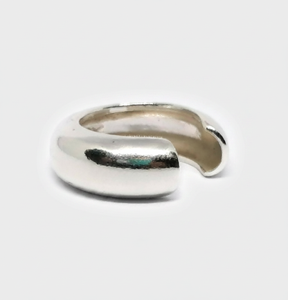 Silver ring on a light gray background