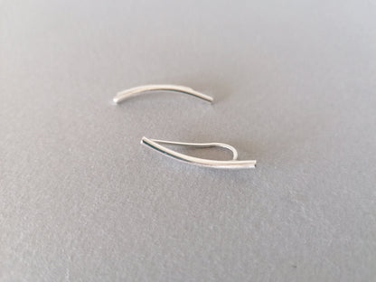 Sterling Silver Ear Climber 925 – Minimal Curved Bar Earring for Women