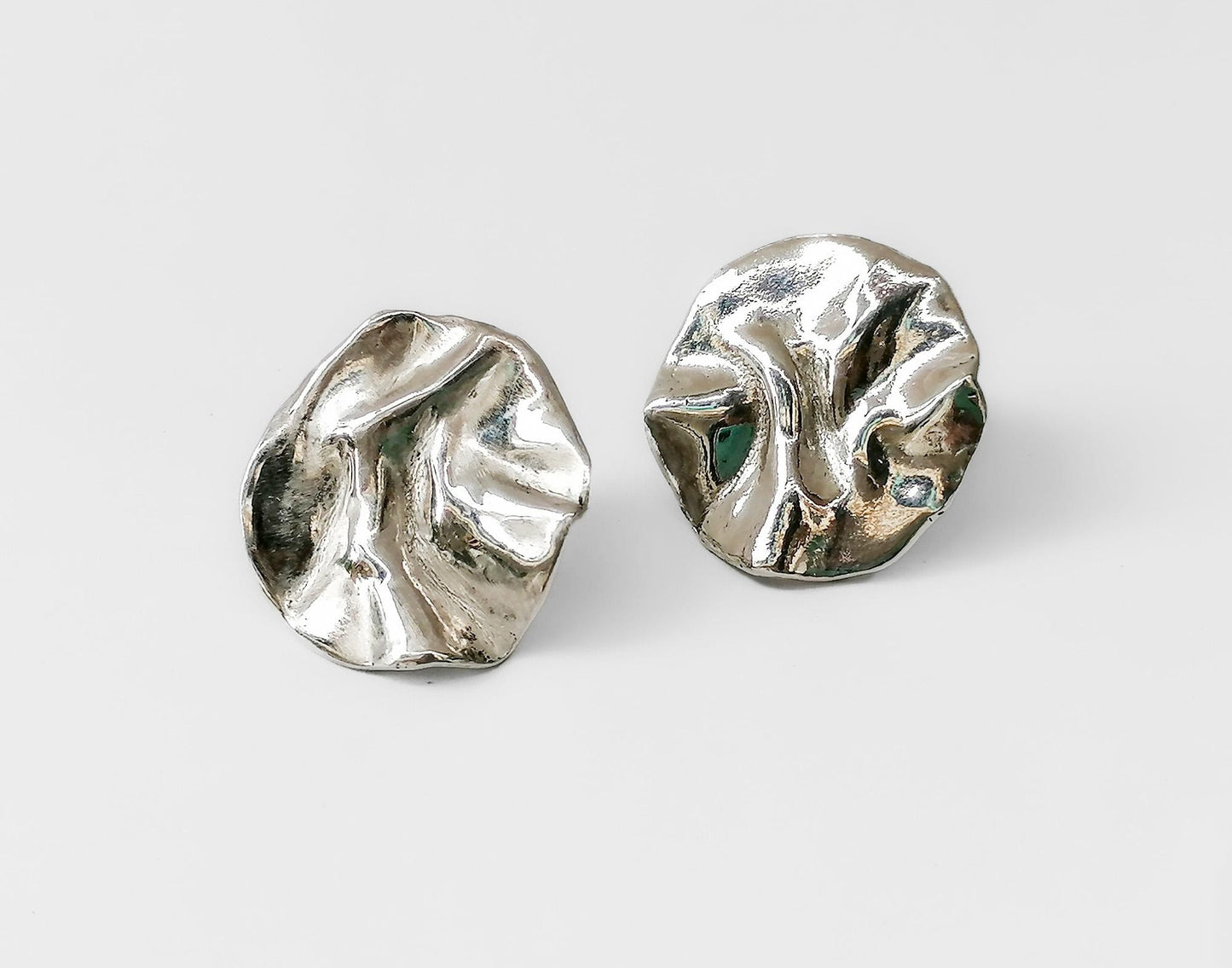 Melted Disc Sterling Silver Stud Earrings