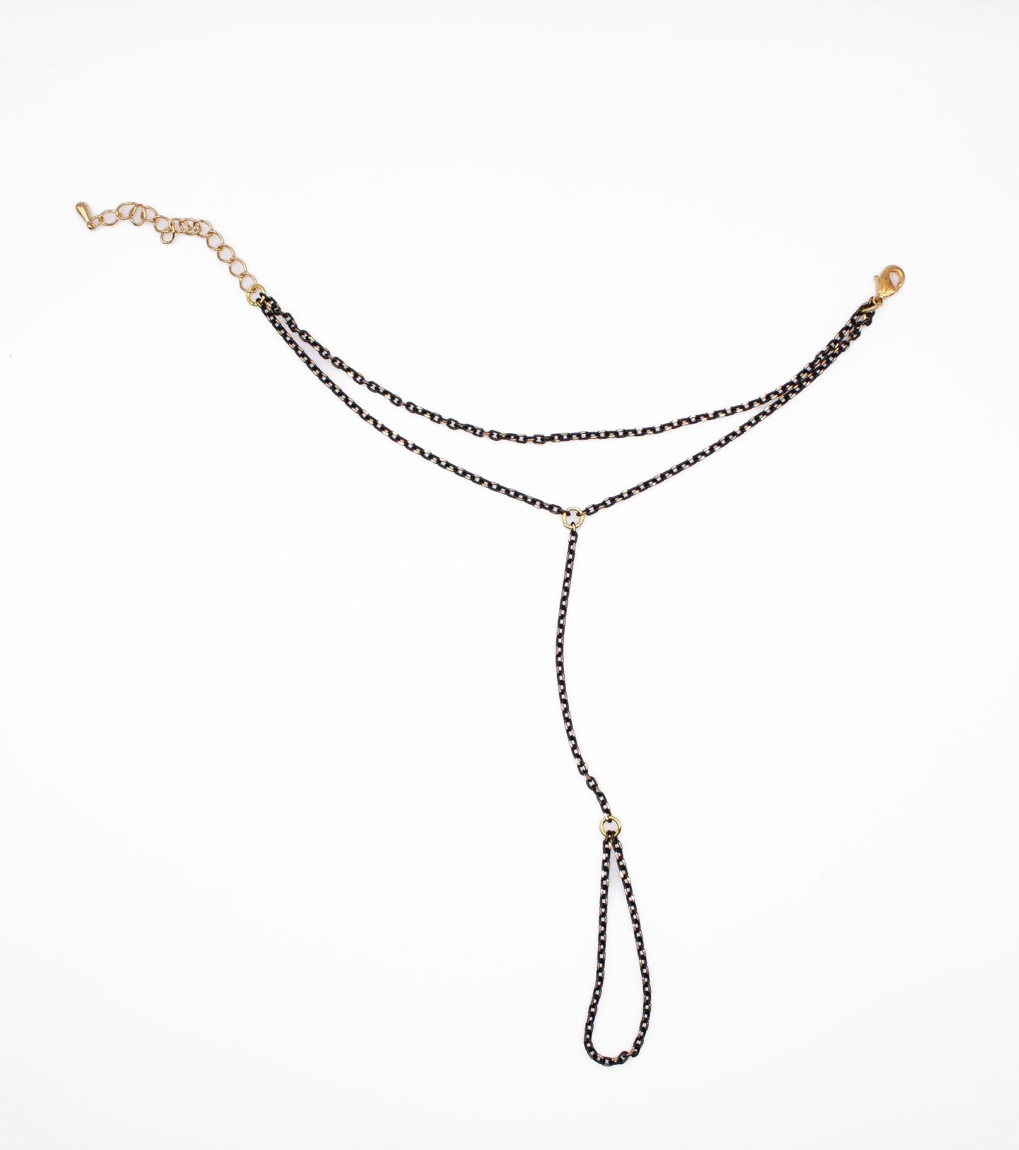 Black & Gold Steel Hand Chain Bracelet: Gothic Boho Jewelry
