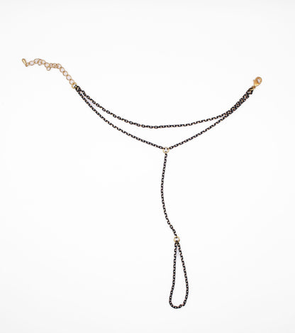 Black & Gold Steel Hand Chain Bracelet: Gothic Boho Jewelry