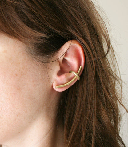 Gold Brass Ear Climber Cuff Set – Minimal Ear Pins