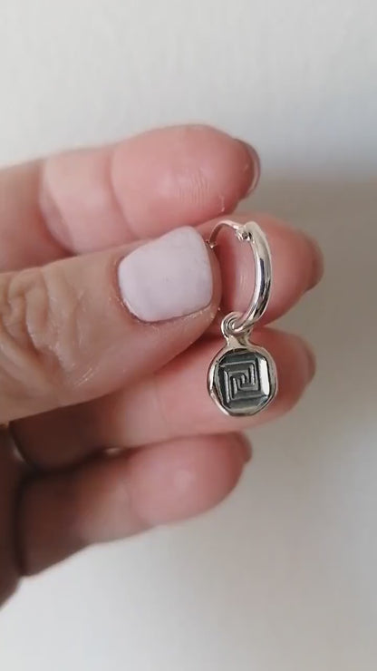 Greek Key Hoop Earrings – Sterling Silver Meander Charm