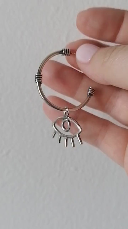 Evil Eye Charm Hoop Earrings – Sterling Silver or Gold Brass