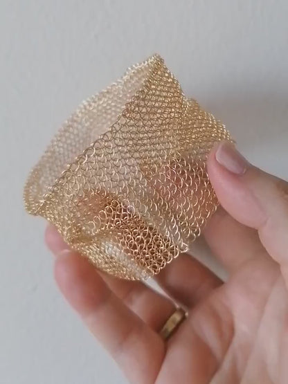 Wide Wire Crochet Bangle Bracelet – Gold or Silver