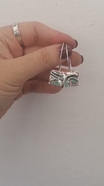 Textured Irregular Square Sterling Silver Dangle Earrings