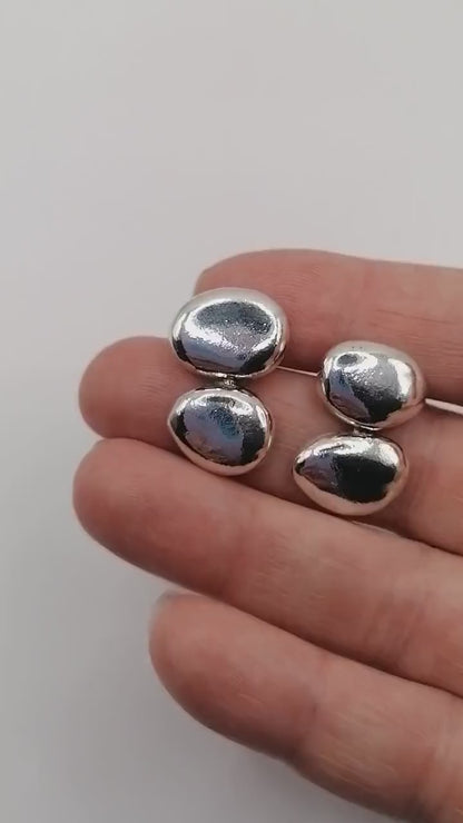 Organic Silver Pebble Stud Earrings – Sterling Silver