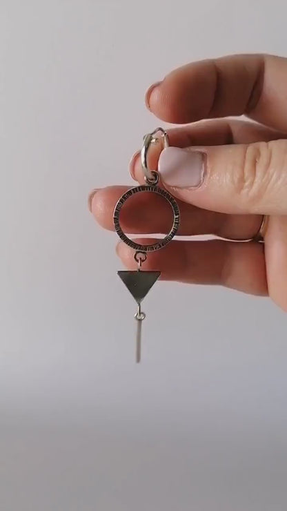 Geometric Sterling Silver Hoop Earring with Triangle Dangle