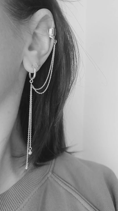 Helix Chain Ear Cuff and Hoop Earring – Sterling Silver