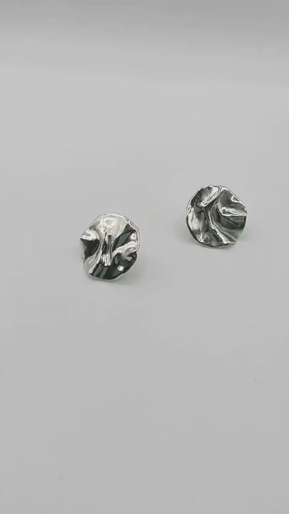 Melted Disc Sterling Silver Stud Earrings