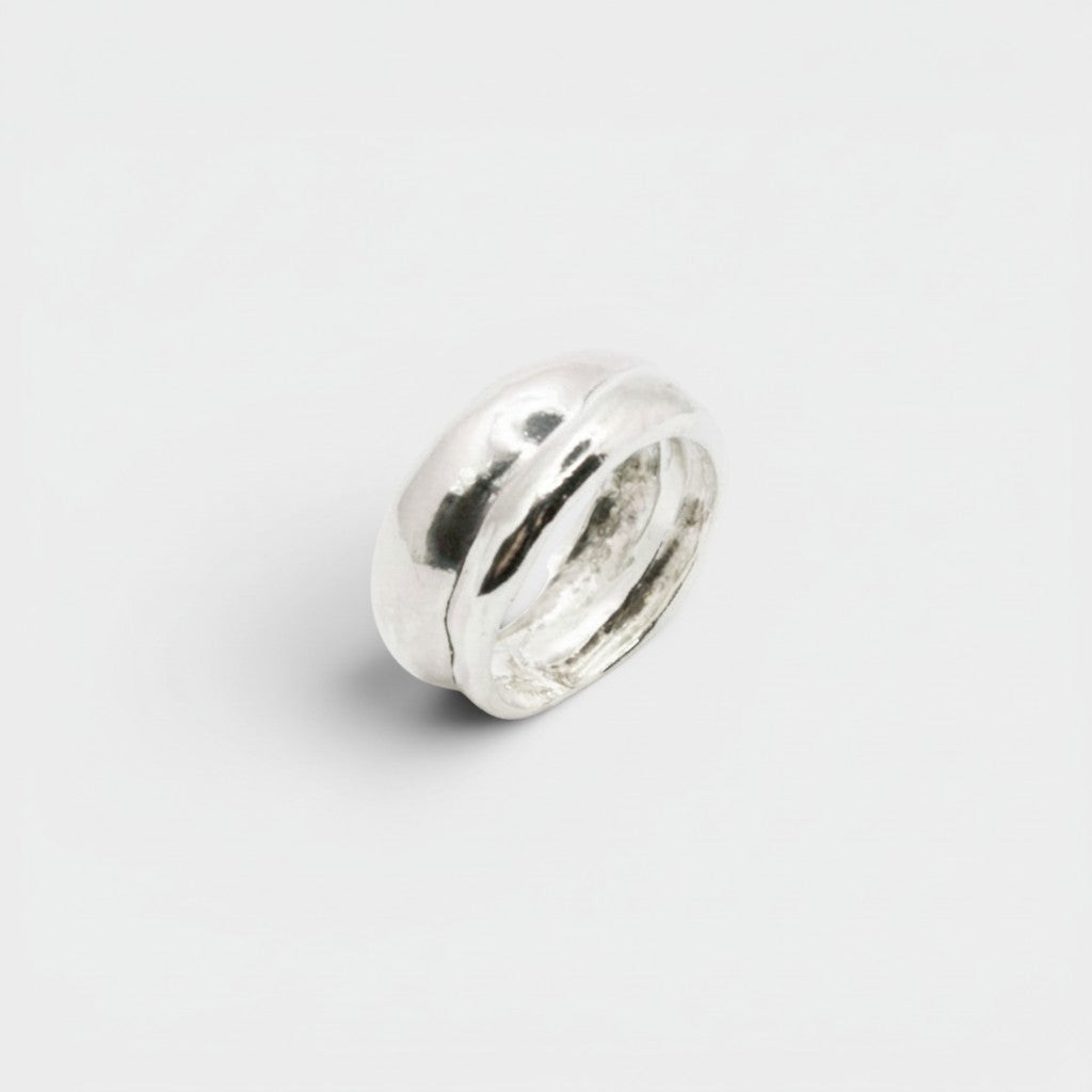 SosyGallery chunky wide band ring in polished 925 sterling silver with a smooth, sculptural dome design.